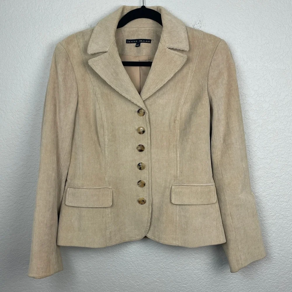 Jenne Maac Corduroy Jacket Womens M/8 Tan Button Closure Lined‎ Vintage USA Y2K